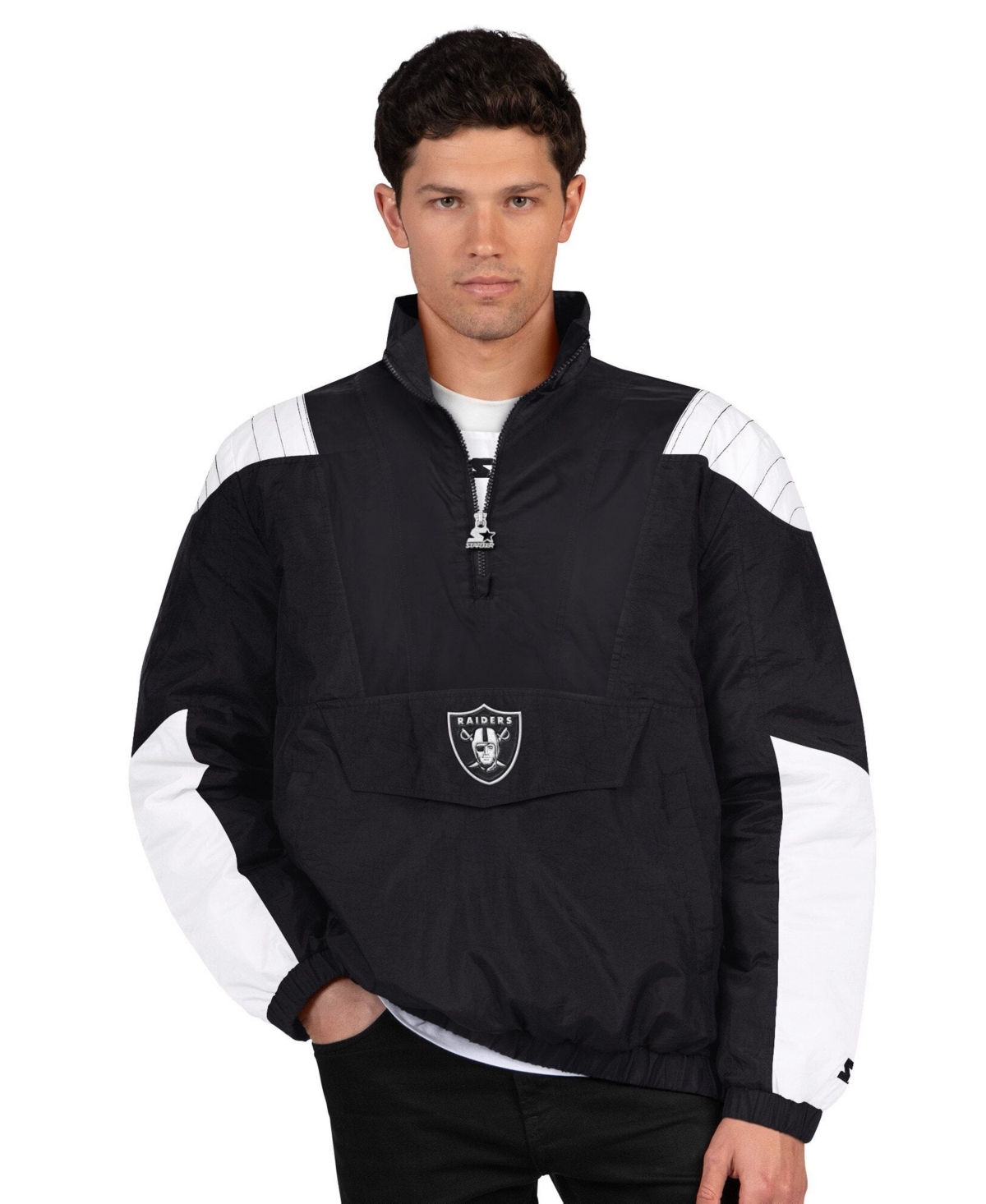 Starter Men's Black Las Vegas Raiders Gridiron Half-Zip Jacket - Black, White