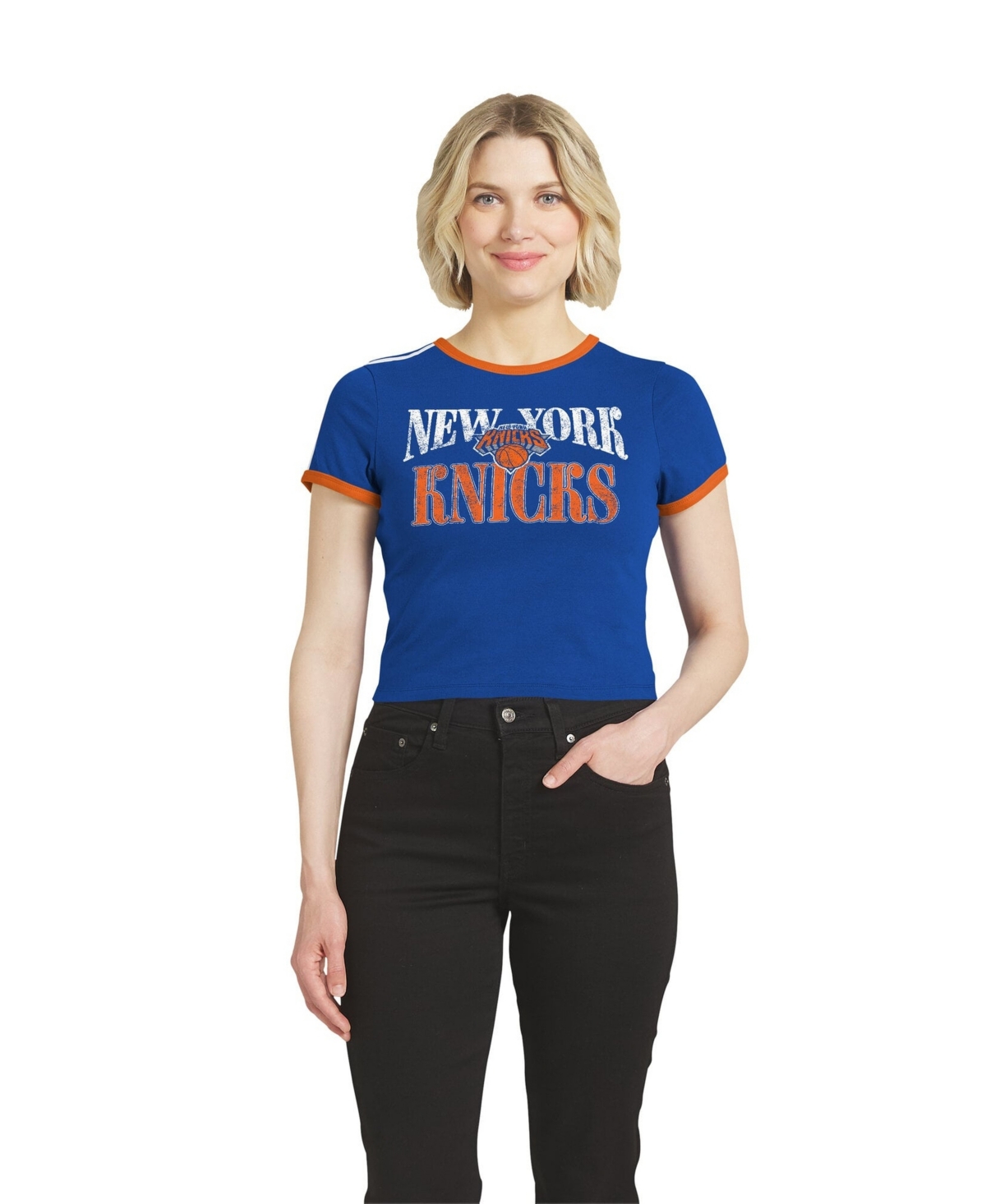 Wear by Erin Andrews Women's Blue New York Knicks Ringer Baby T-Shirt - Blue