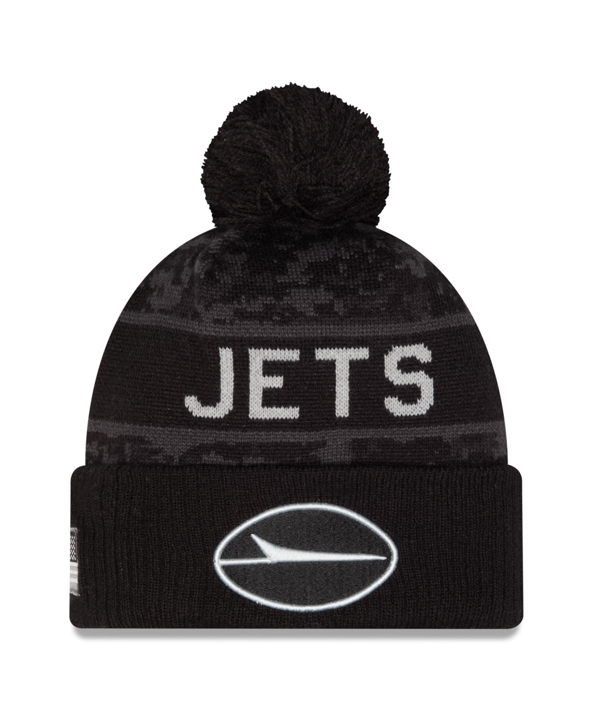 New Era Men's Black New York Jets 2026 Salute To Service Cuffed Knit with Pom Hat - Black