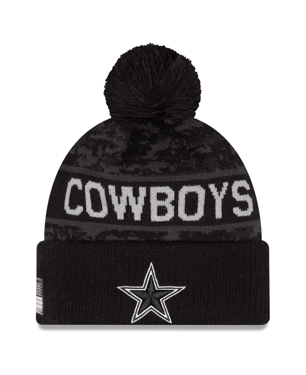 New Era Men's Black Dallas Cowboys 2026 Salute To Service Cuffed Knit with Pom Hat - Black