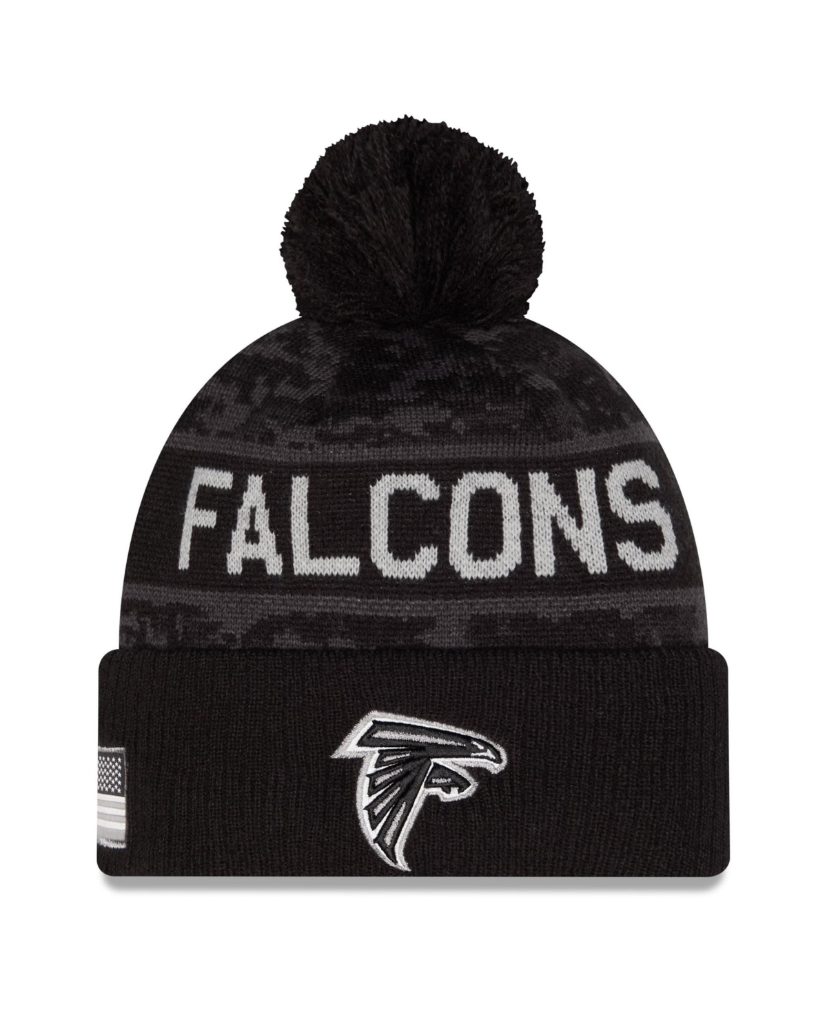 New Era Men's Black Atlanta Falcons 2026 Salute To Service Cuffed Knit with Pom Hat - Black