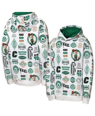 Big Boys' and Girls' White Boston Celtics 3-and-D Allover Hoodie