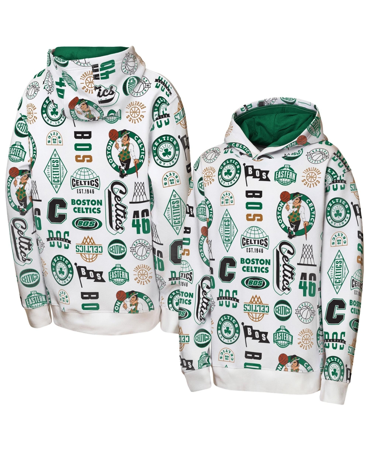 Outerstuff Big Boys' and Girls' White Boston Celtics 3-and-d Allover Hoodie - White