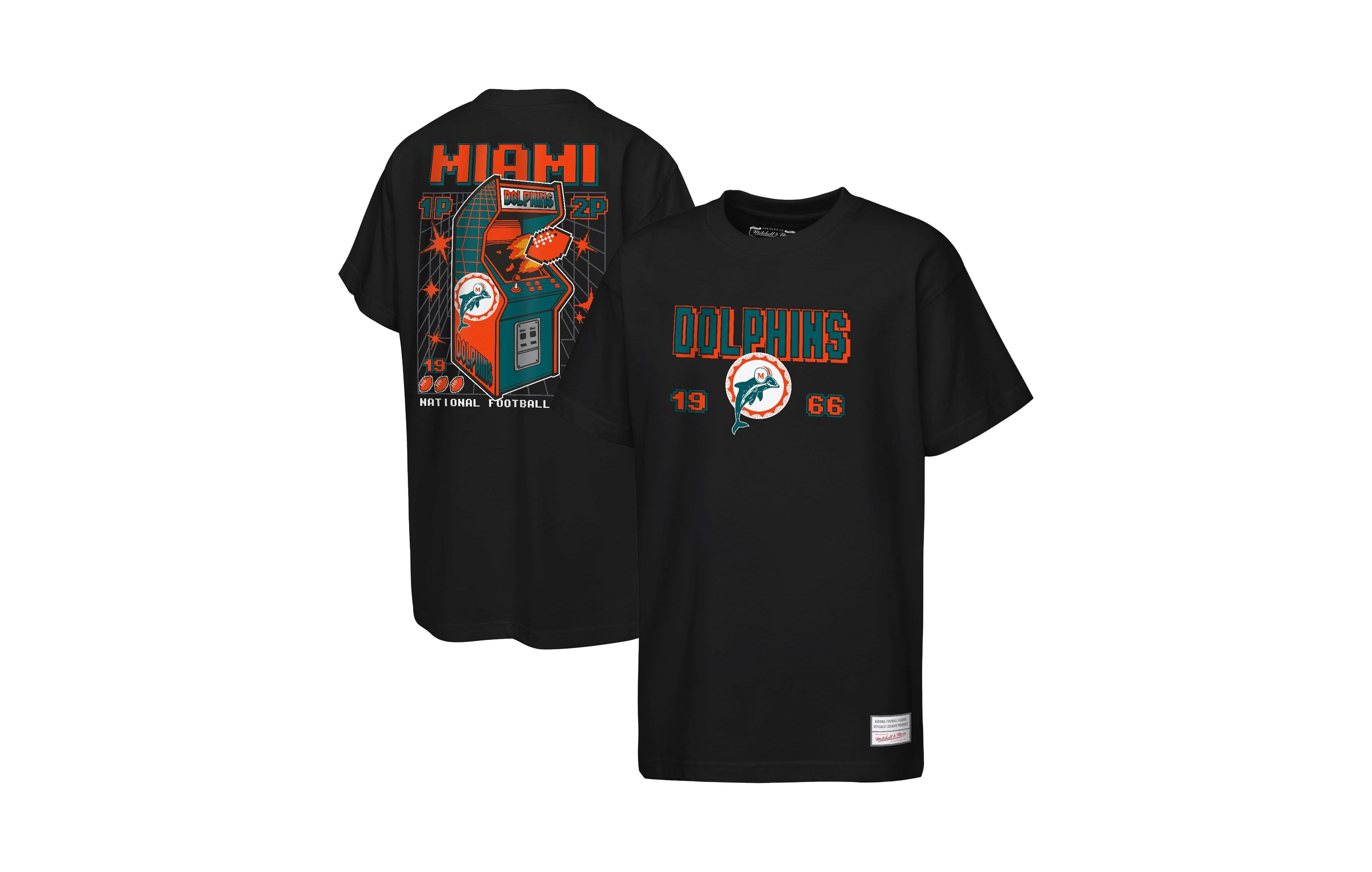 Mitchell & Ness Big Boys' and Girls' Black Miami Dolphins Retro Arcade T-Shirt