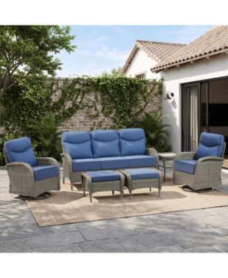 6-Piece Patio Furniture Set with 6in Cushion, All-Weather Wicker Outdoor Conversation Set with Swivel Rocking Chair and 6 Inch Thick Cushions