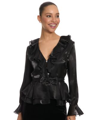 Women's V-Neck Long-Sleeve Ruffle Blouse