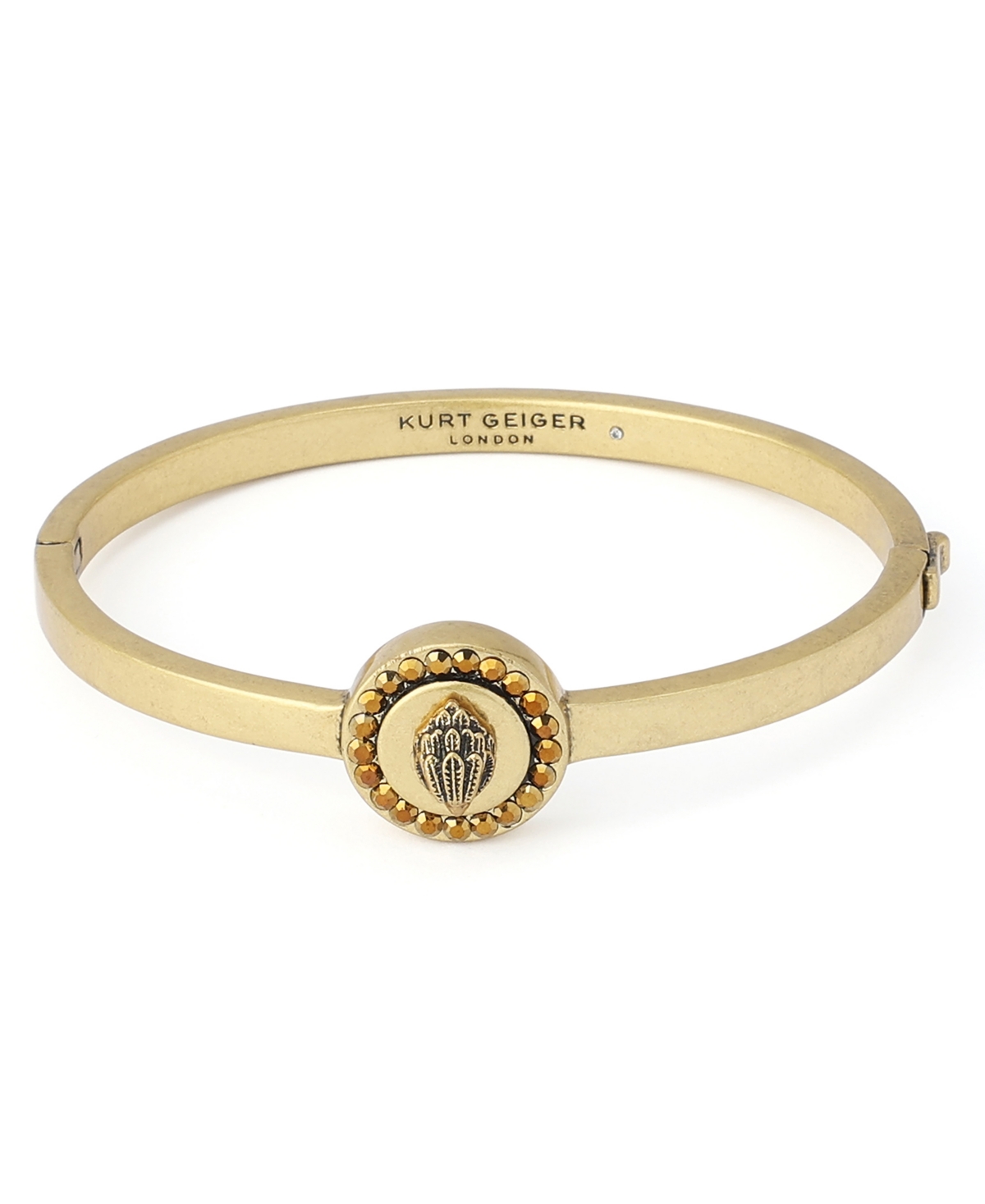 Kurt Geiger London Glass Crystal Mansion Eagle Hinged Bangle Bracelet - Antique Gold