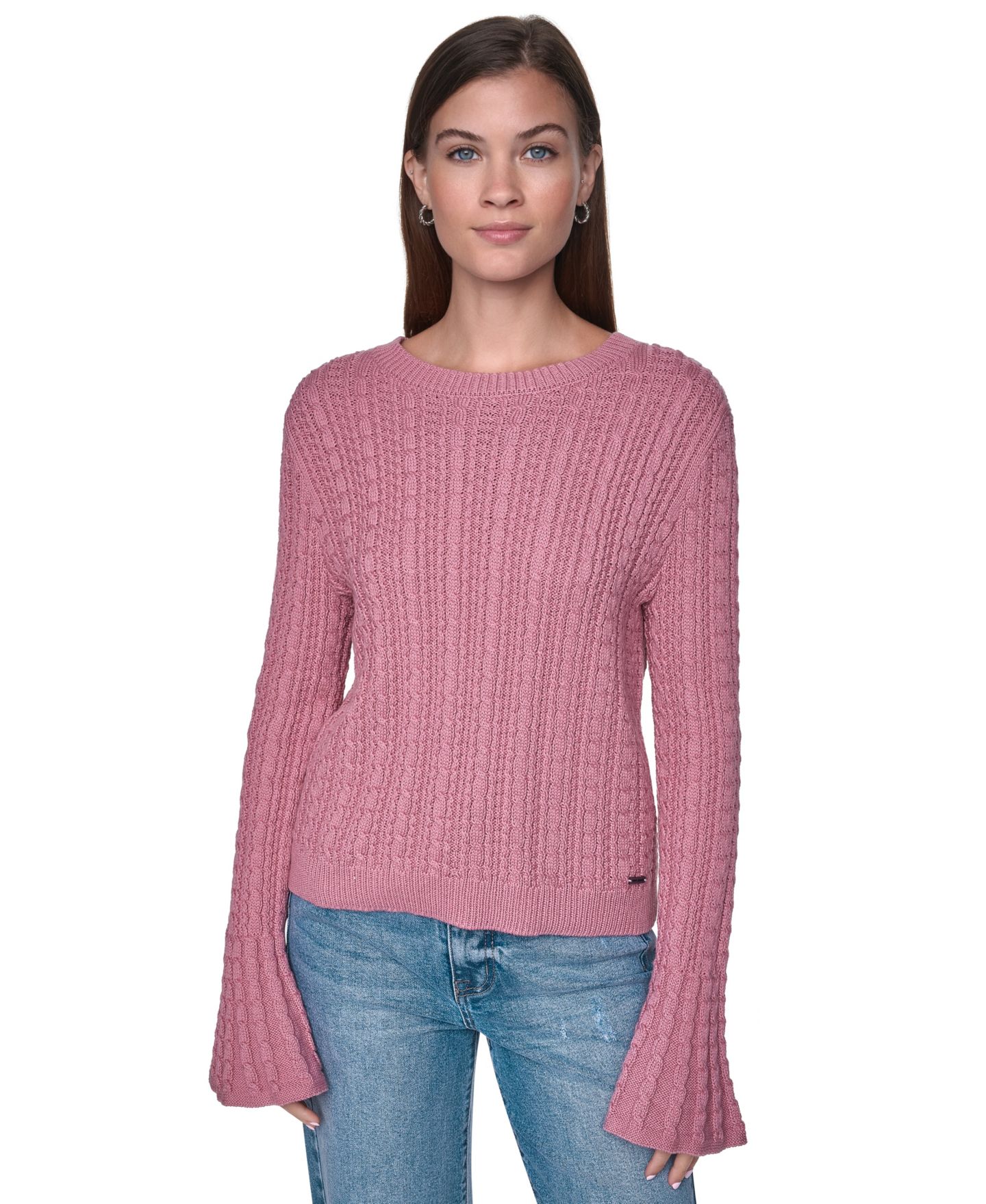Женский свитер DKNY Jeans Cable-Knit Ruffled-Cuff Pullover, цвет: Чёрный — фото 9