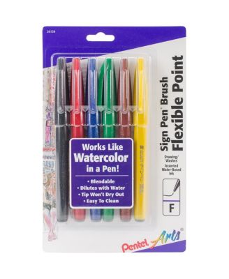 Arts Sign Pens With Brush Tip 6/Pkg-Assorted