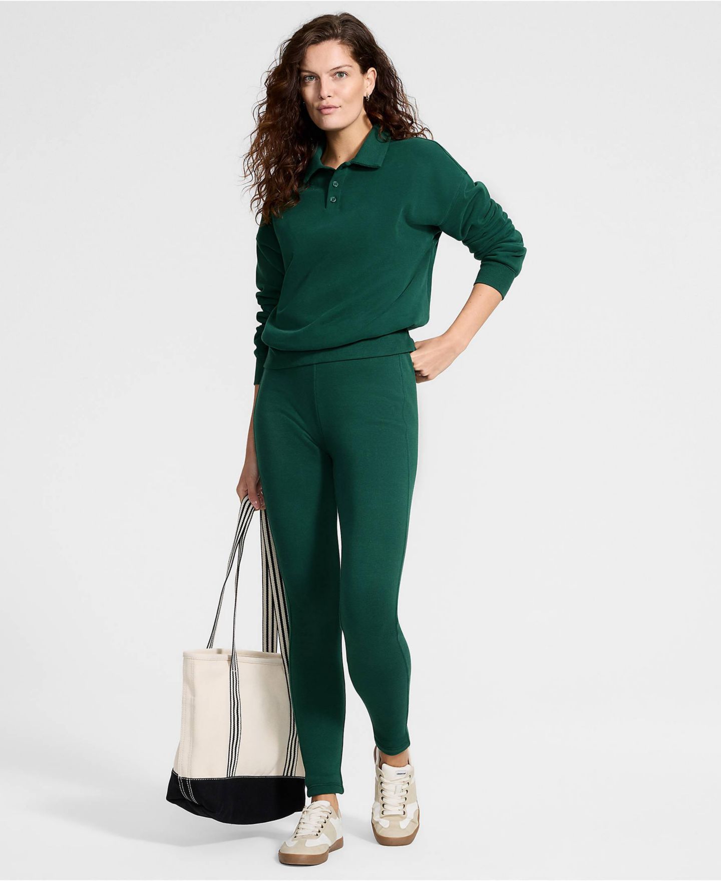 Женские леггинсы Lands' End High Rise Serious Sweats Fleece Lined Pocket, цвет: Сосновый — фото 2