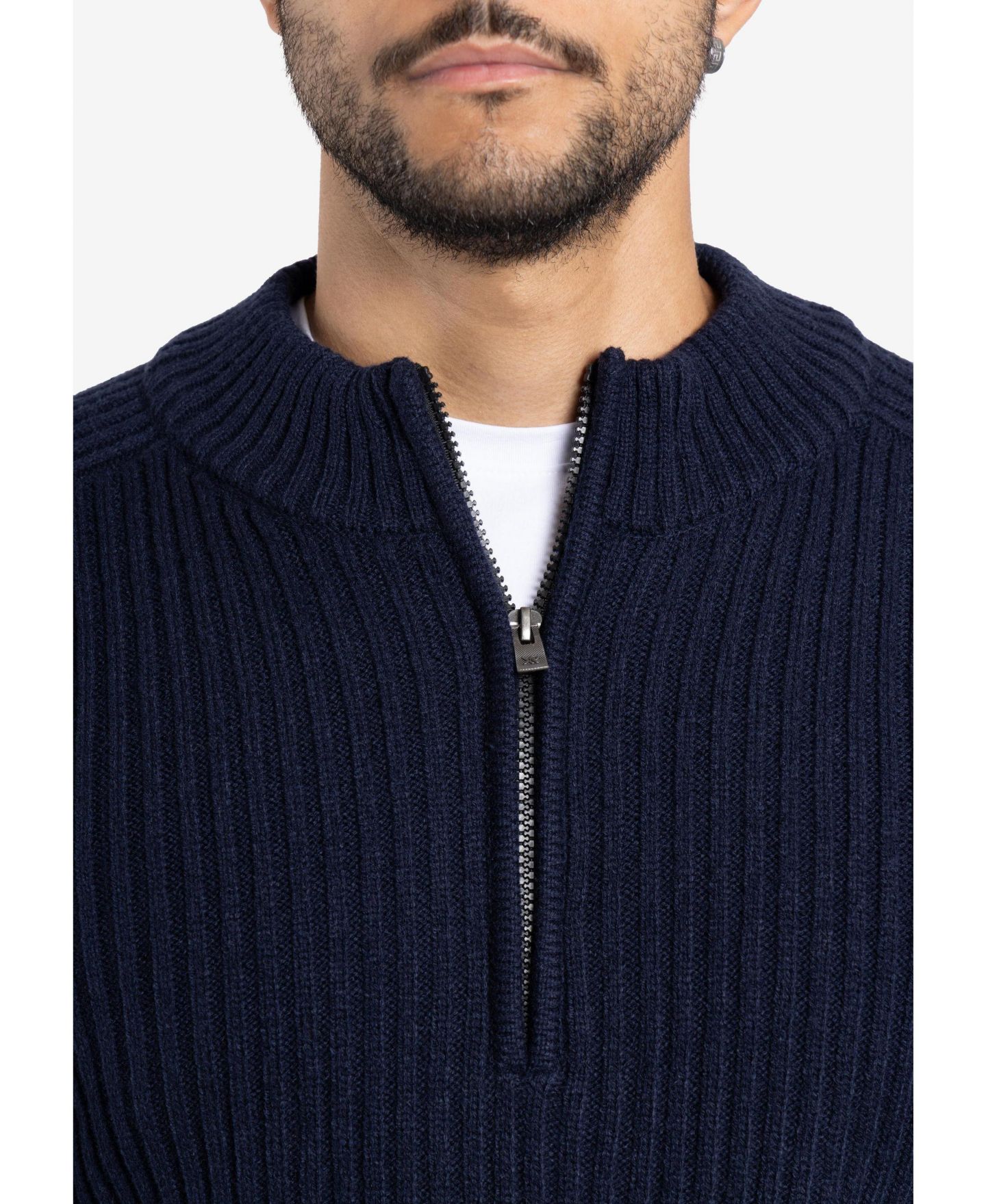 Мужской свитер X-Ray Ribbed Mock Neck Quarter-Zip, цвет: Тёмно-синий — фото 19