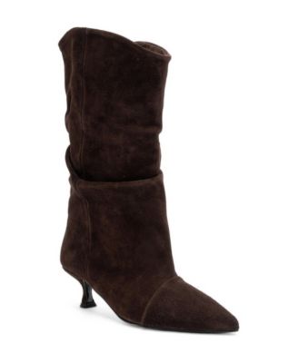 Women's Petty Leather Slouch Pointed Toe Mid Calf Boots