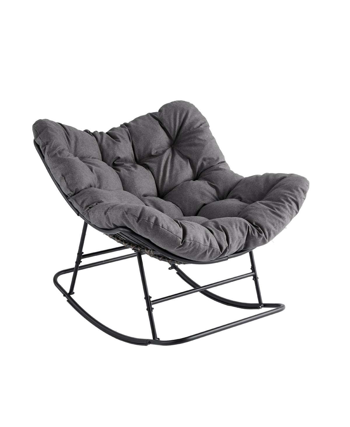 gaomon Kd Outdoor Rocking Chair, Metal and Wicker Rocker with Thick Padded Cushion for Patio, Garden and Porch, Beige - Grey