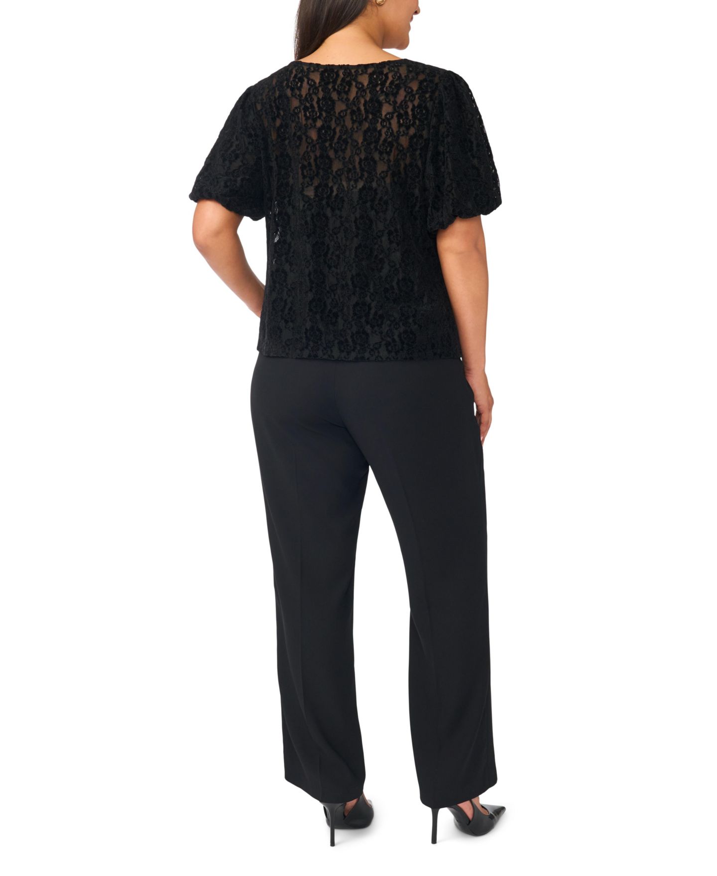 Женская блузка Vince Camuto Plus Size Puff-Sleeve Crewneck Lace, цвет: Насыщенный чёрный — фото 7