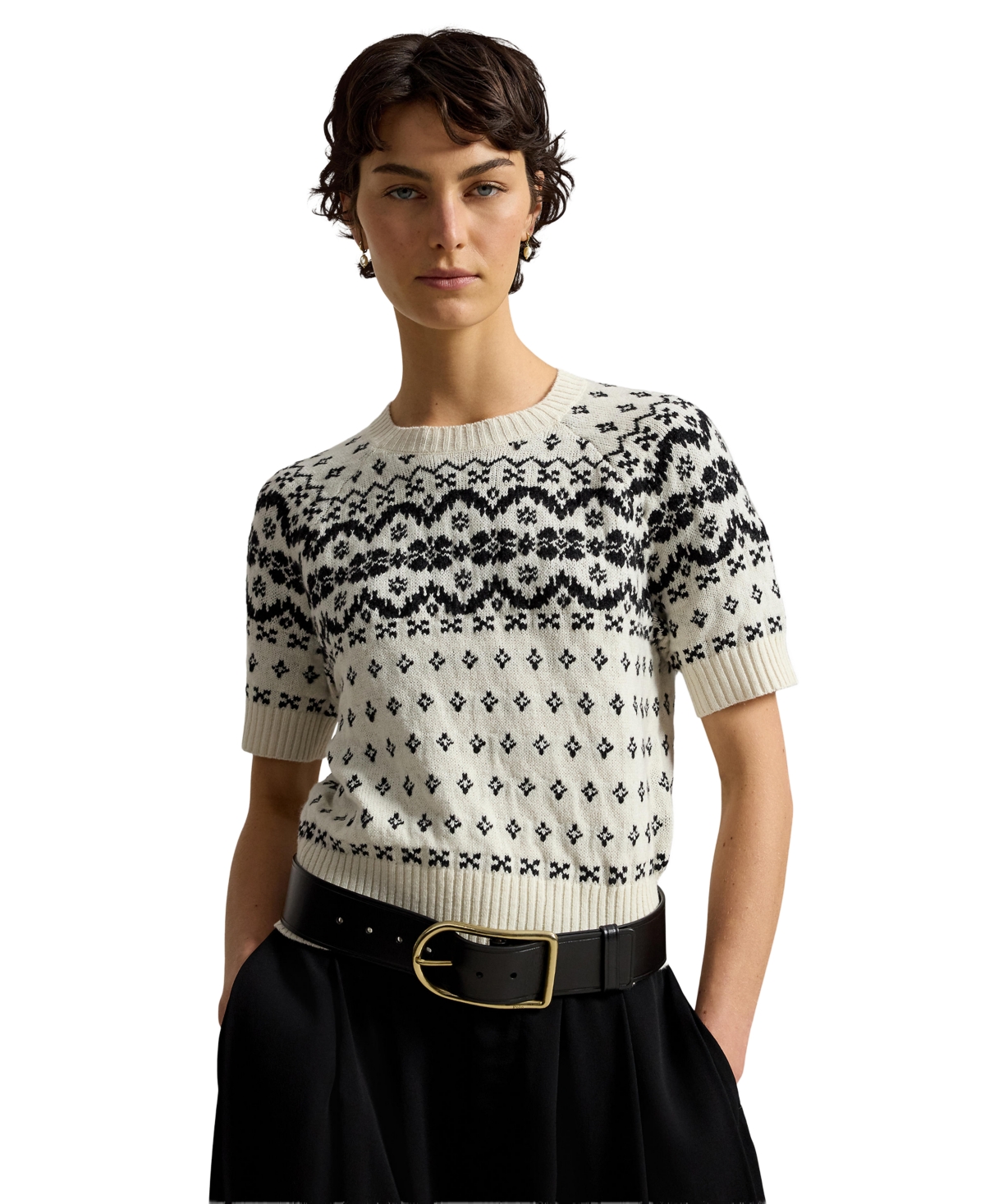 Polo Ralph Lauren Women's Fair Isle Short-Sleeve Sweater - Winter Cream