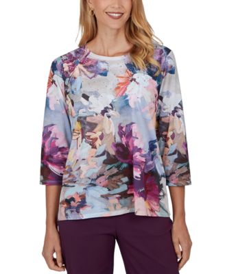 Women's Vail Floral-Print 3/4-Sleeve Crewneck T-Shirt