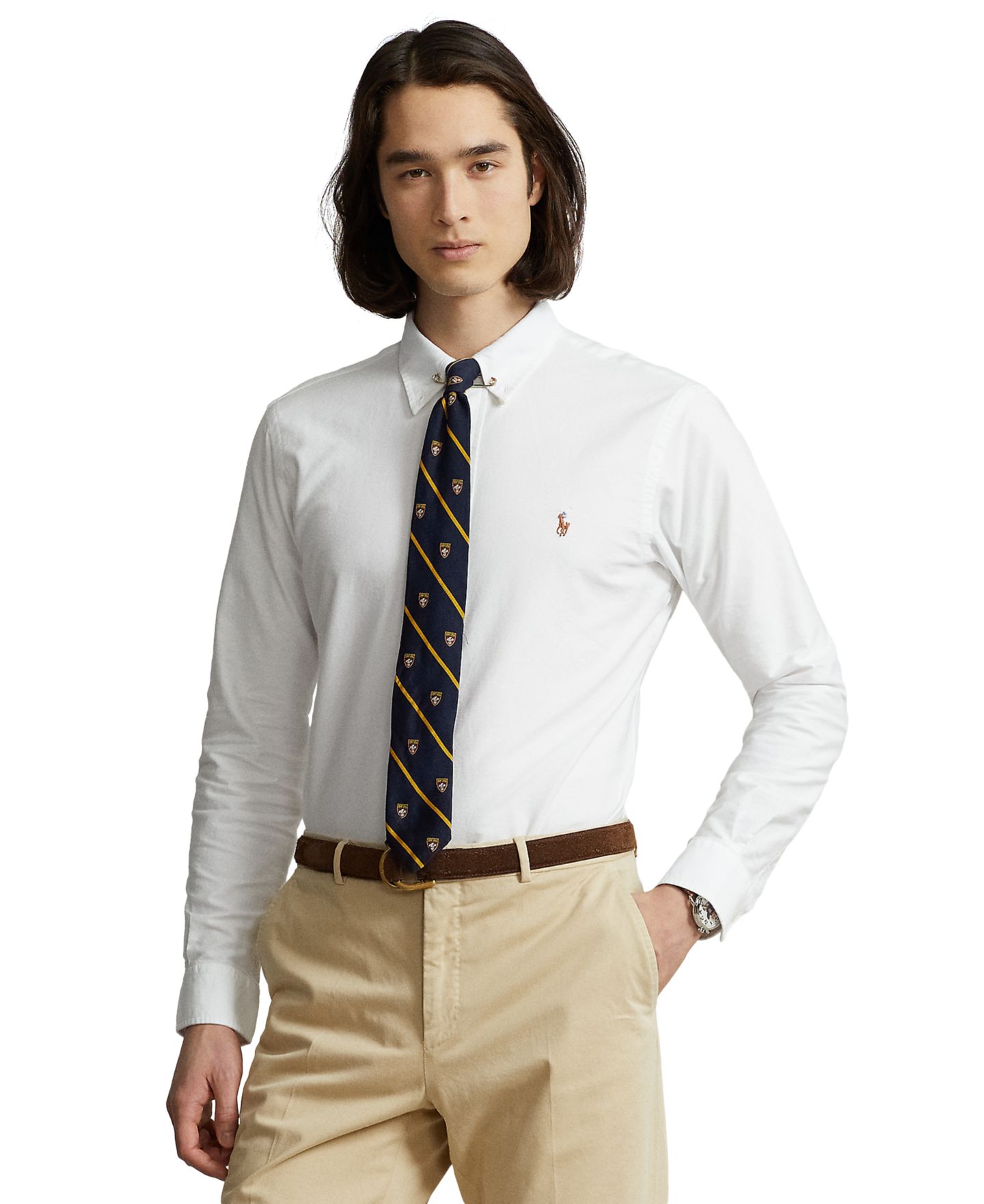 Мужская рубашка Polo Ralph Lauren Custom Fit Oxford, цвет: Blu / Белый — фото 1