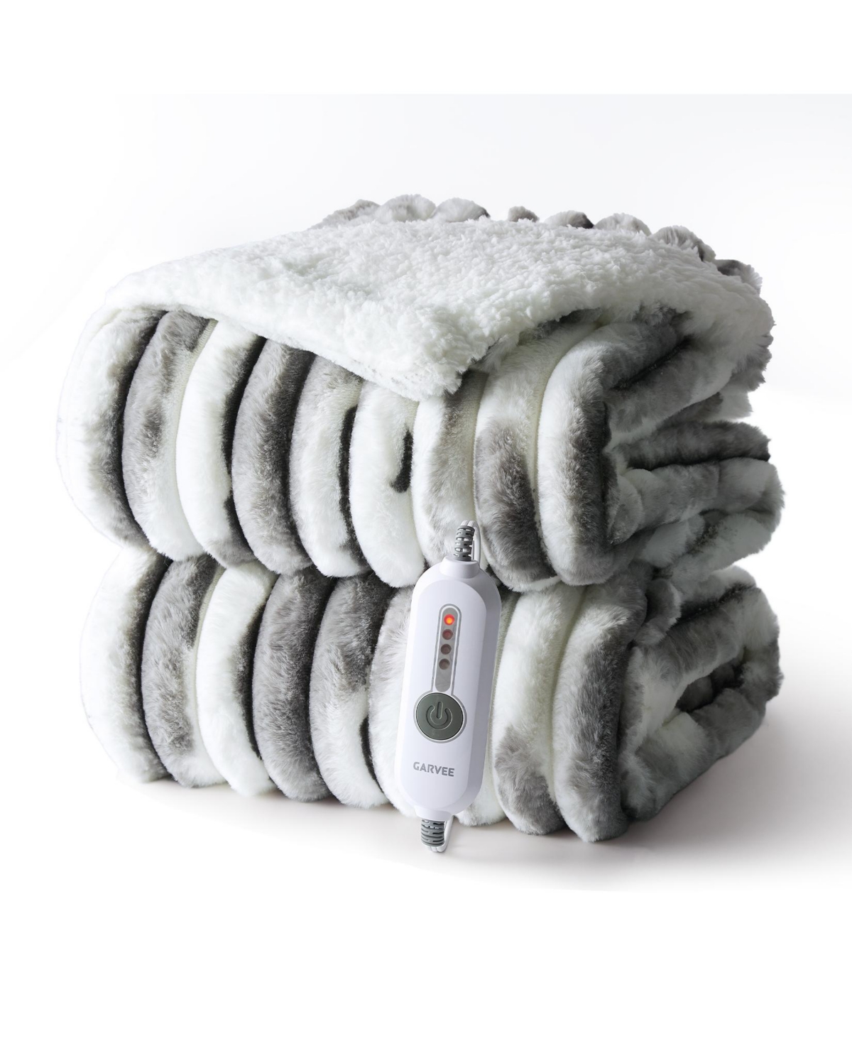 Maxsa King Heated Blanket 90" x 100", Faux Rabbit Fur and Sherpa, Dual Control, 4 Heat Levels, 10H Auto-Off, Overheat Protection, Etl Certified - Grey