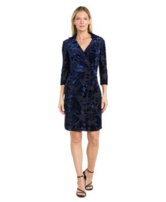 Women's Velvet Burnout Wrap Knee-Length Dress