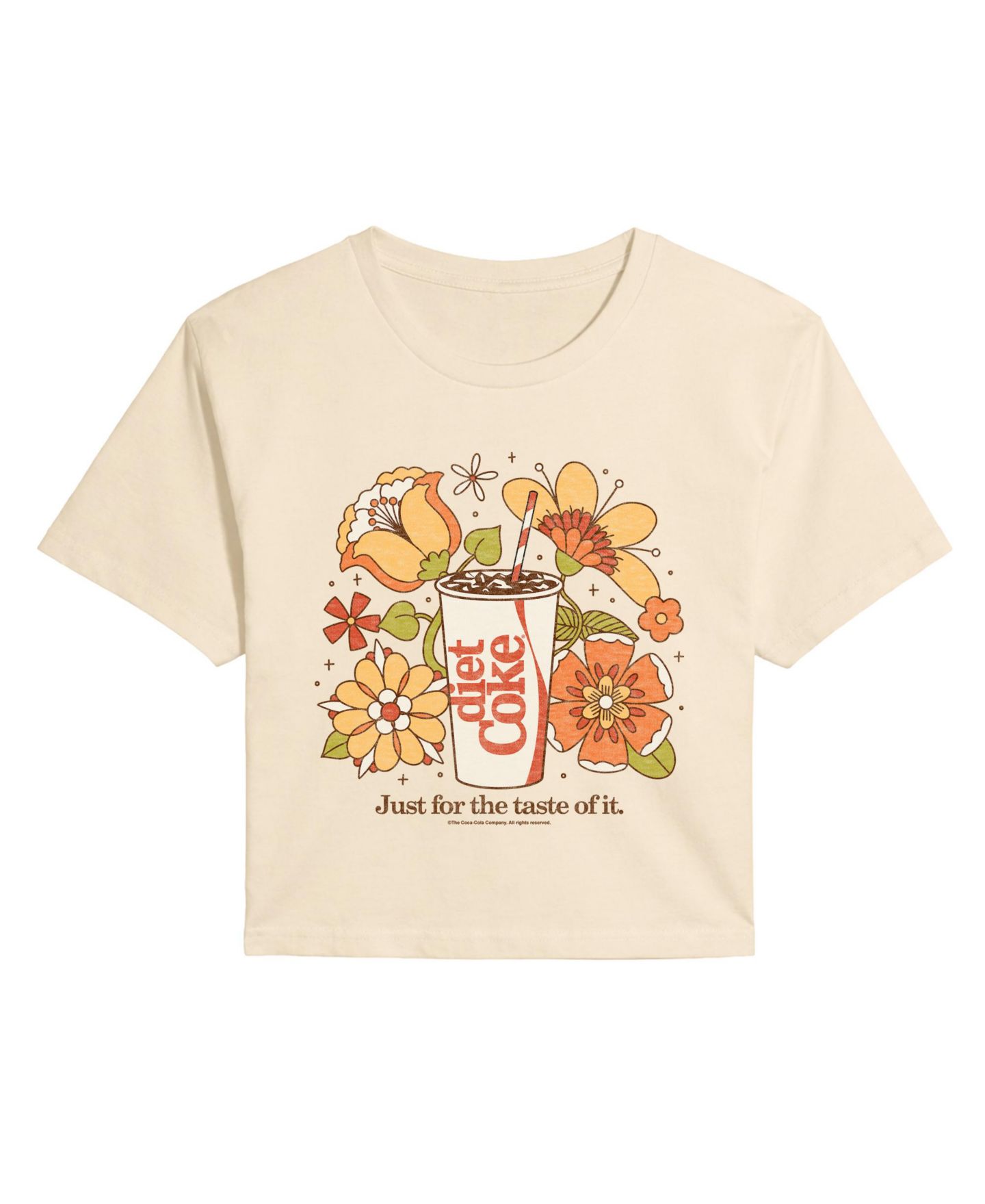 Женская футболка Coca-Cola Juniors' Diet Retro Flowers Graphic Cropped, цвет: Берёзовый — фото 3
