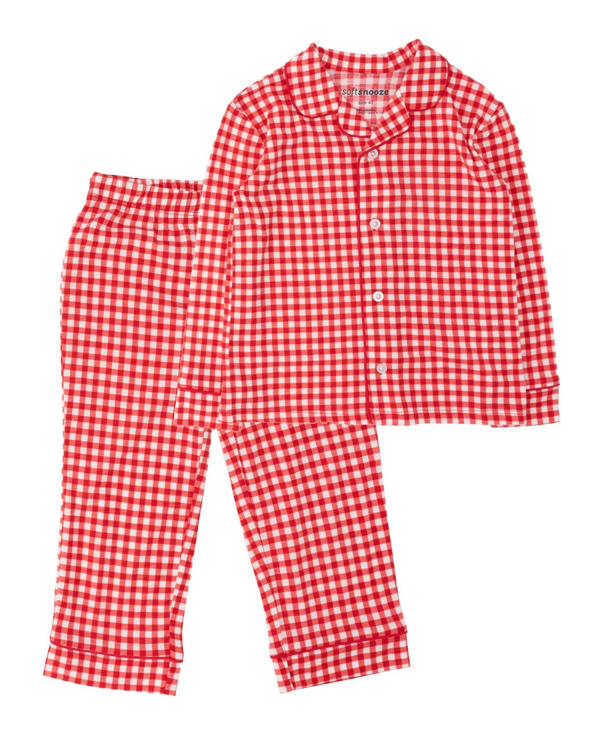 Softsnooze Boys' and Girls' Holiday Button-Up Top and Pants, 2-Piece Set - Red  white gingham