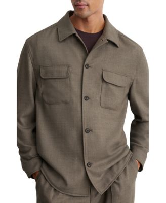 Men's Twin Pocket Long-Sleeve Twill Wool-Blend Overshirt