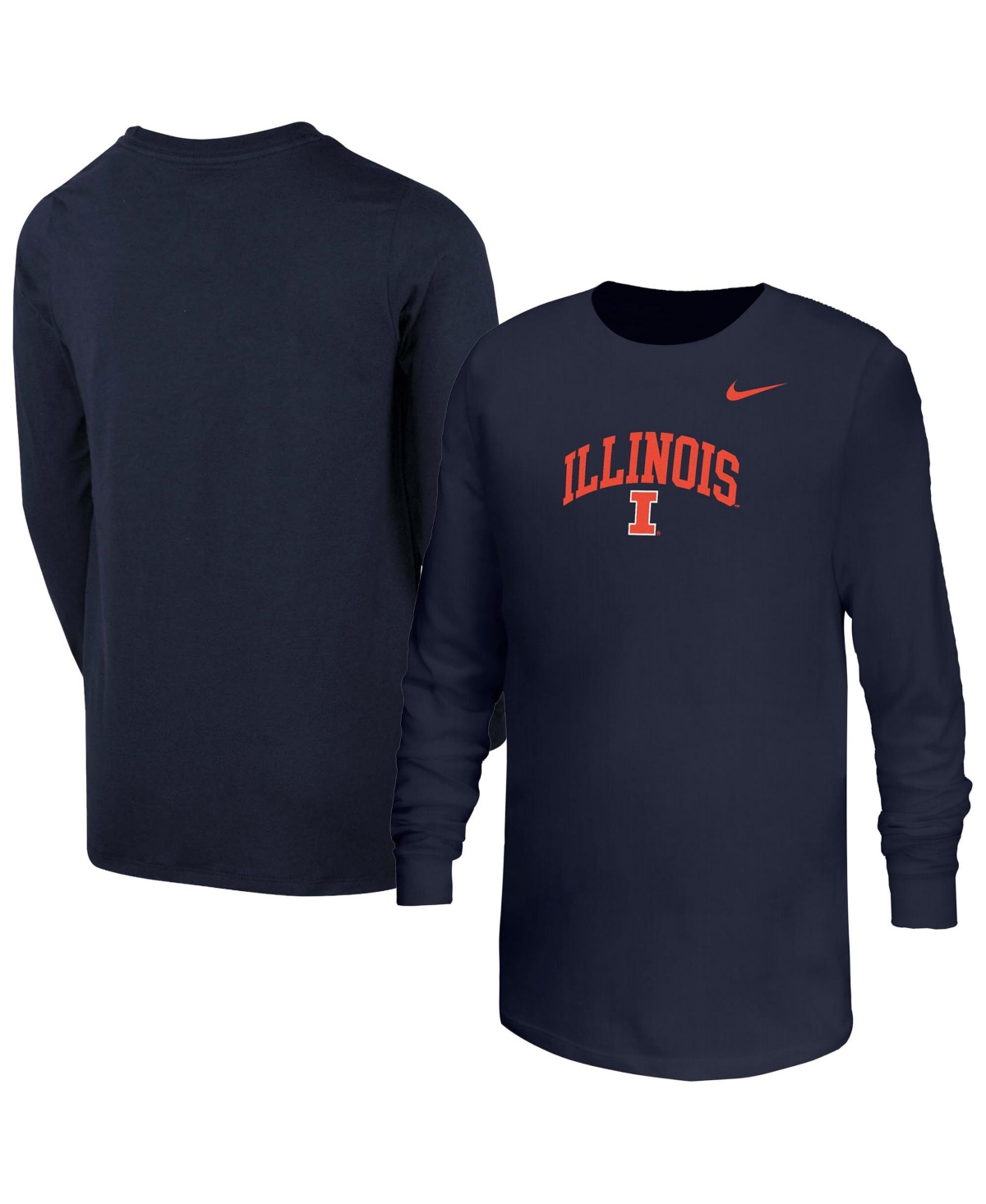 Nike Big Boys' and Girls' Navy Illinois Fighting Illini Arched Core Long-Sleeves T-Shirt - Navy