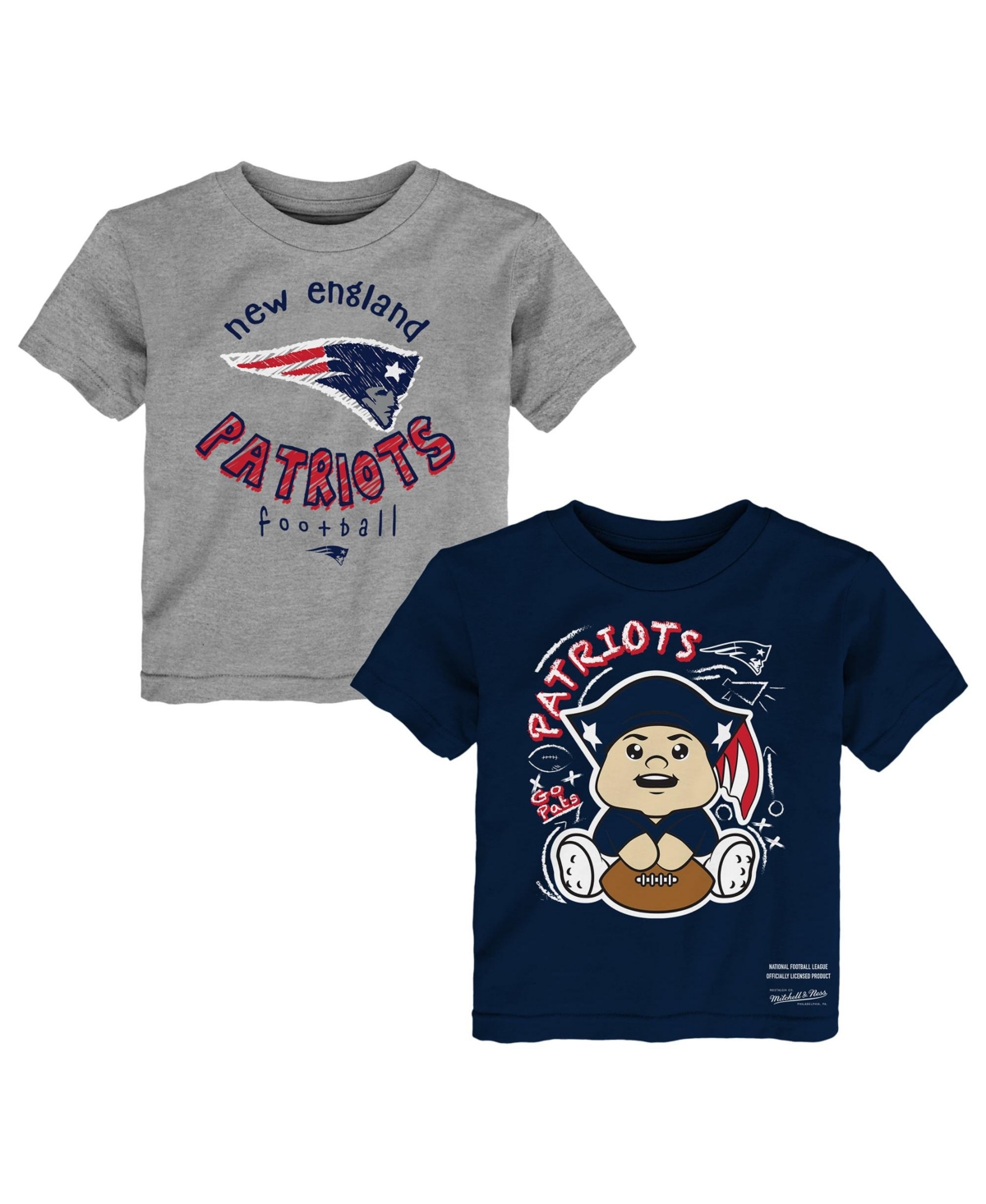 Mitchell & Ness Toddler Navy/Heather Gray New England Patriots Sketched Up T-Shirt, 2-Pack Set - Navy, Heather Gray