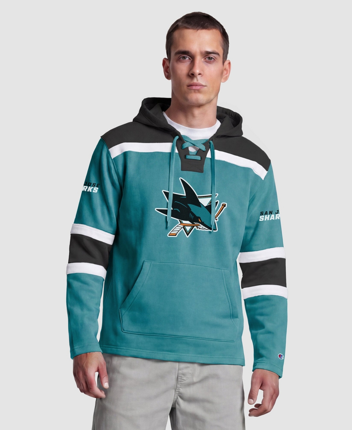 Champion Men's Teal San Jose Sharks Lacer Fleece Hockey Hoodie - Teal, Black