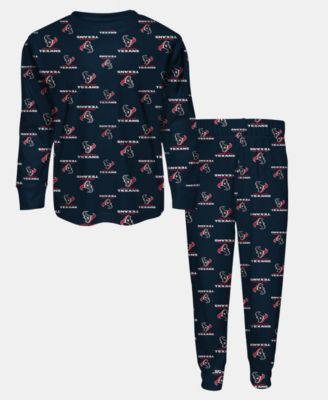 Big Boys' and Girls' Navy Houston Texans All-Over-Print Long-Sleeves T-Shirt and Pants Sleep Set