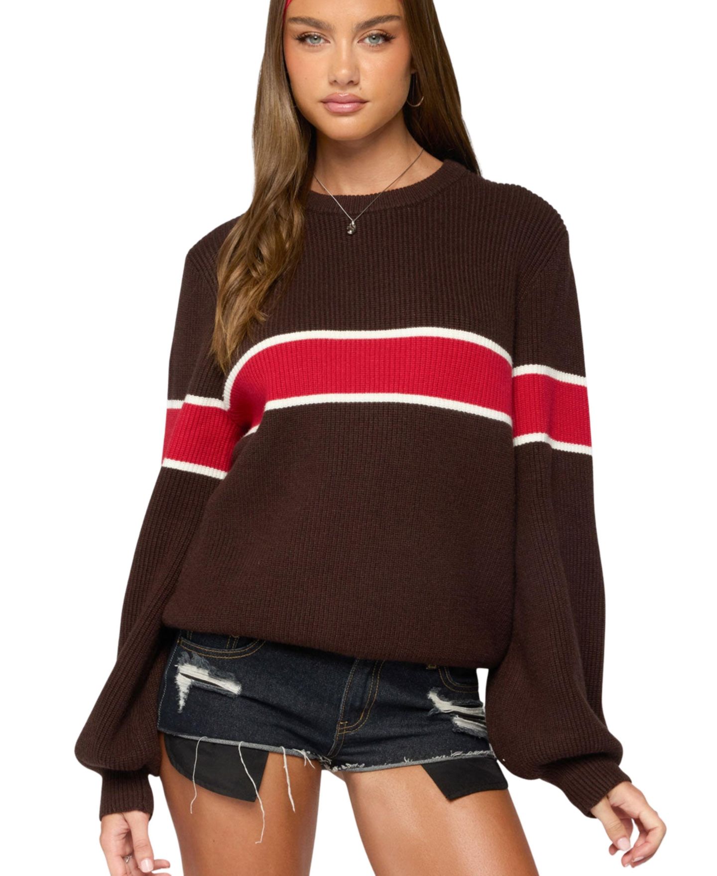 Женский свитер Edikted Nautical Striped Oversized, цвет: Коричневый — фото 1