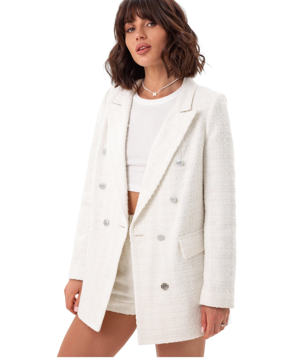 Alaska Outerwear Women's Ora Tweed Double-Breasted Blazer - Milk