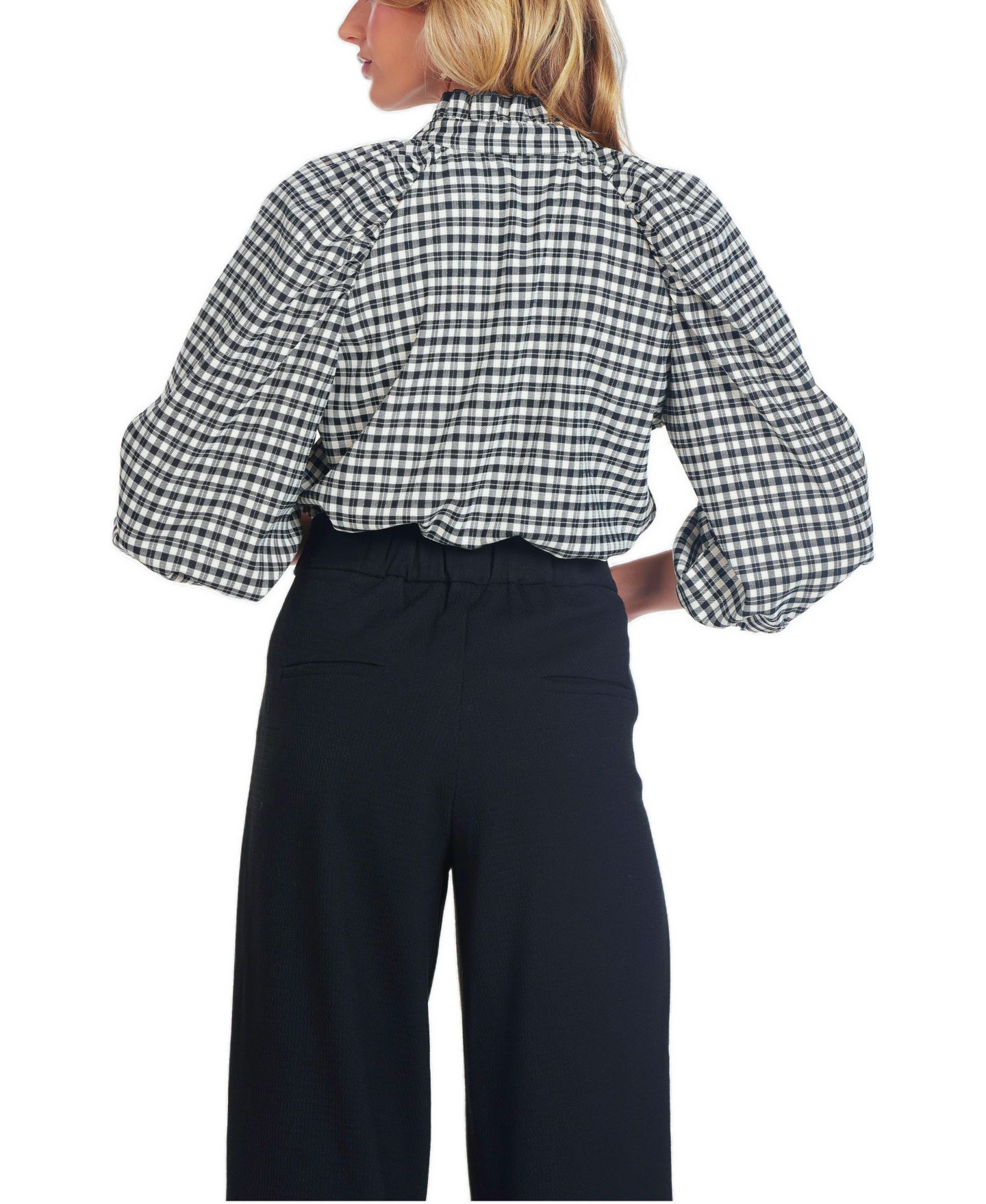 Женская блузка Bishop + Young Sisley Plaid Mock Neck, цвет: Чёрный клетчатый — фото 3