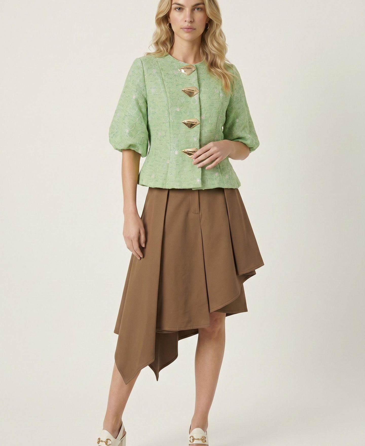 Женская блузка Modenaire Floral Puff Sleeve, цвет: Зелёный — фото 7