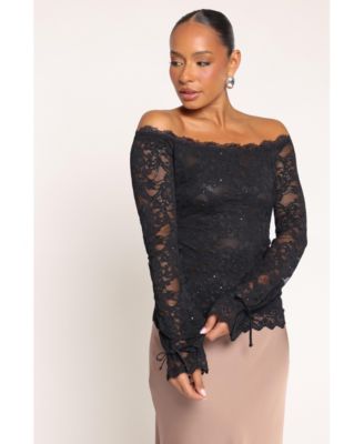 Women's Barbara Off-Shoulder Long-Sleeve Lace Top