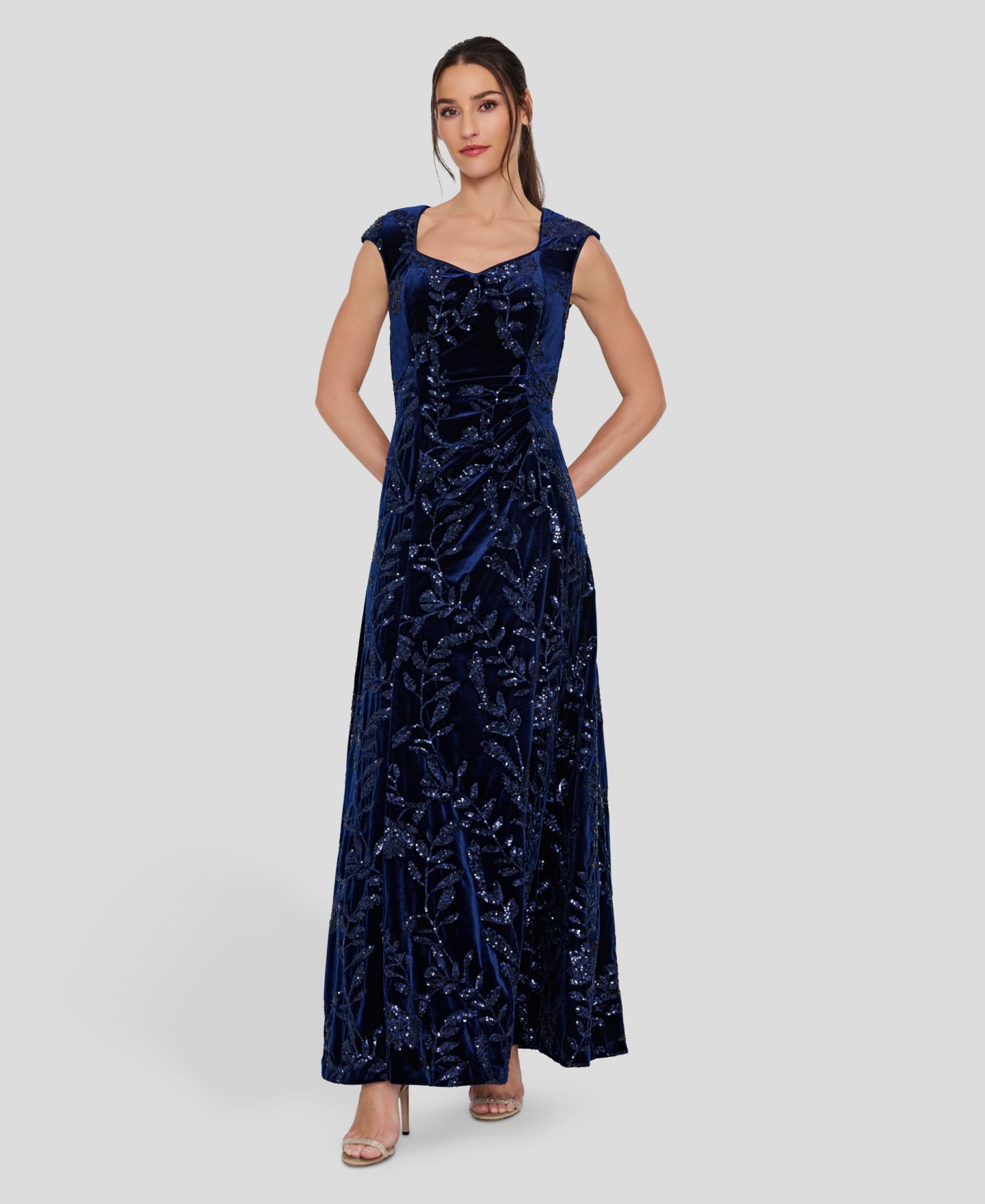 Женское платье Tahari ASL Floral-Print Sequin Velvet Gown, цвет: Тёмно-синий — фото 8