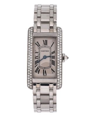 Tank Americaine Quartz Watch in White Gold with Two Row Diamond Bezel 19mm