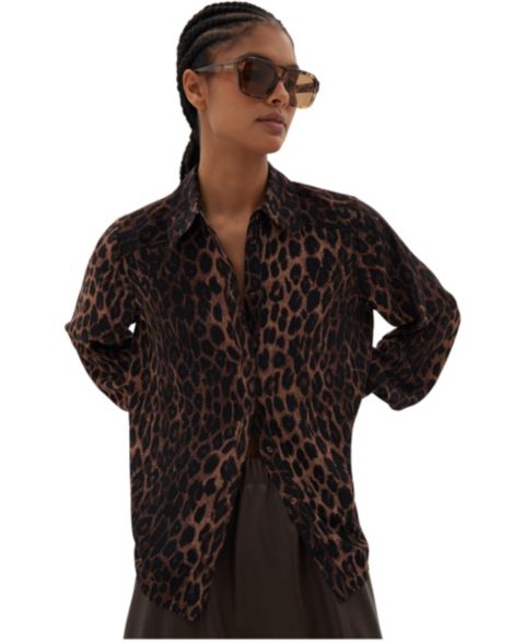 Женская рубашка Hush Chiffon Printed Long Sleeve, цвет: Натуральный леопардовый коричневый