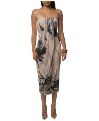 Women's Endless Escape Tropical-Print Strapless Midi Dress