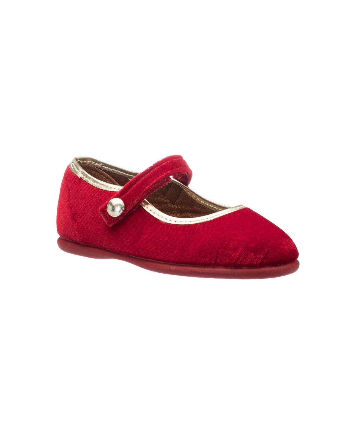 Elephantito Toddler Girls' Velvet Golden Trim Mary Jane Flats - Red