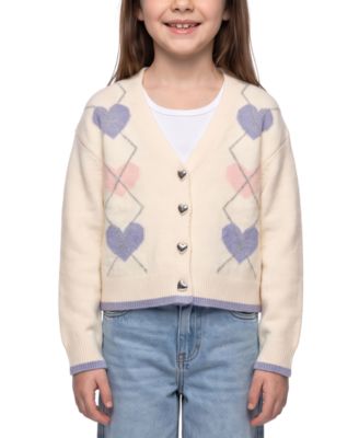 Girls' 7-16 Argyle Heart V-Neck Sweater