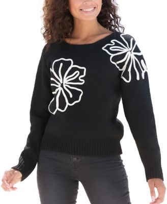 Women's Floral-Applique Boat-Neck Knit Sweater