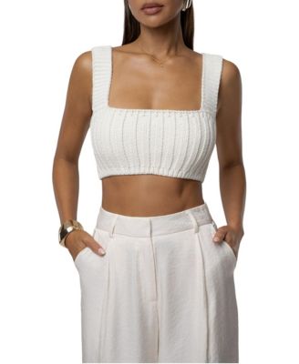 Women's Soft Form Ribbed Square-Neck Sleeveless Crop Top