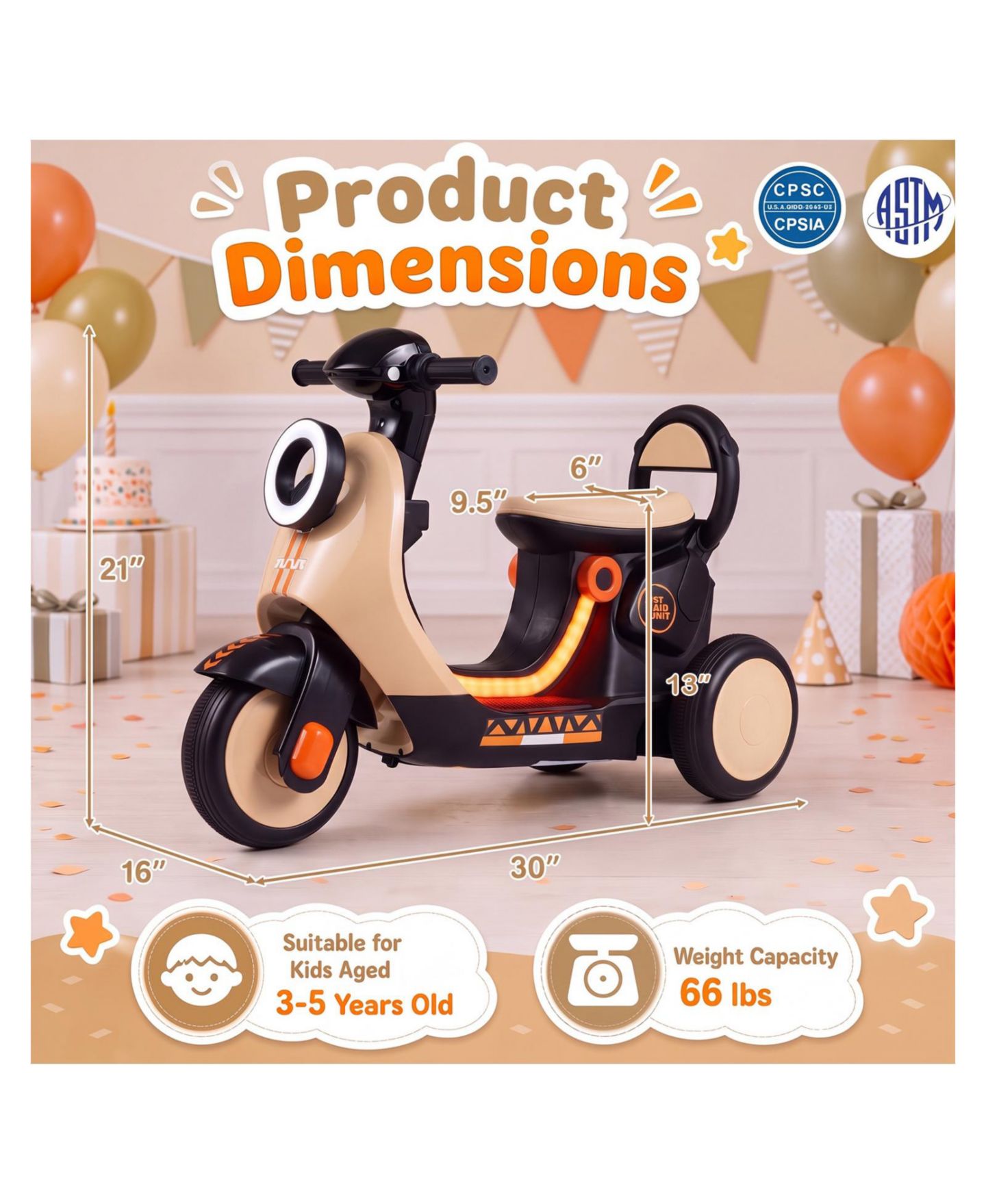 Детская игрушка Mecale 6V Ride-On Motorcycle with LED Headlight and Music, 3–5 лет, цвет: Хаки — фото 5