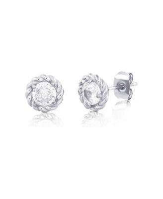 Rope Design Cubic Zirconia Stud Earrings