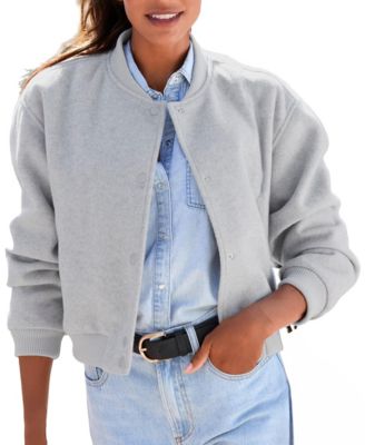 Women's Varsity-Style Fleece Cropped Bomber Jacket