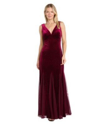Petite Velvet Embellished V-Neck Gown