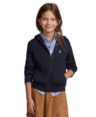 Polo Ralph Lauren - Girls' 7-16 Mini-Cable Full-Zip Hoodie Navy