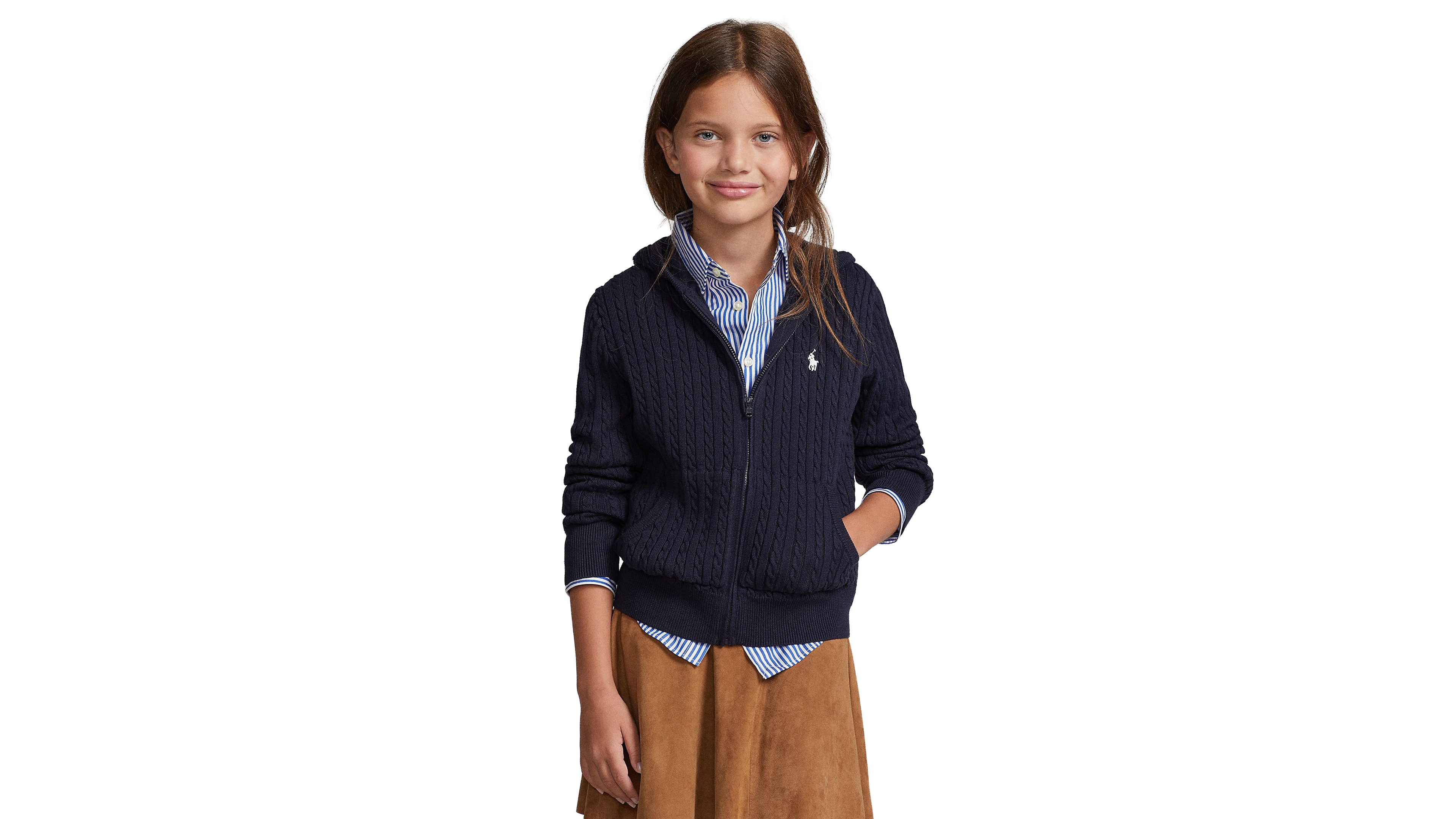 Polo Ralph Lauren Girls 7-16 Mini-Cable Full-Zip Hoodie