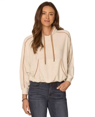 Women's Mixed-Media Hooded Long-Sleeve Top